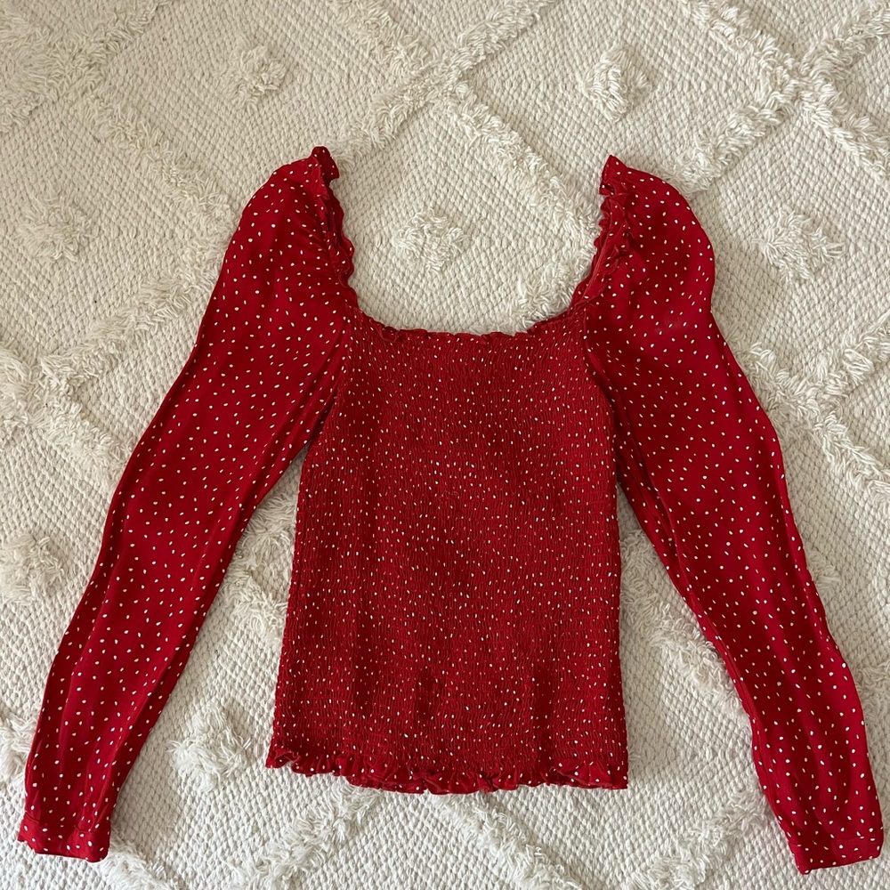 Anthropologie smocked polka dot blouse size 4